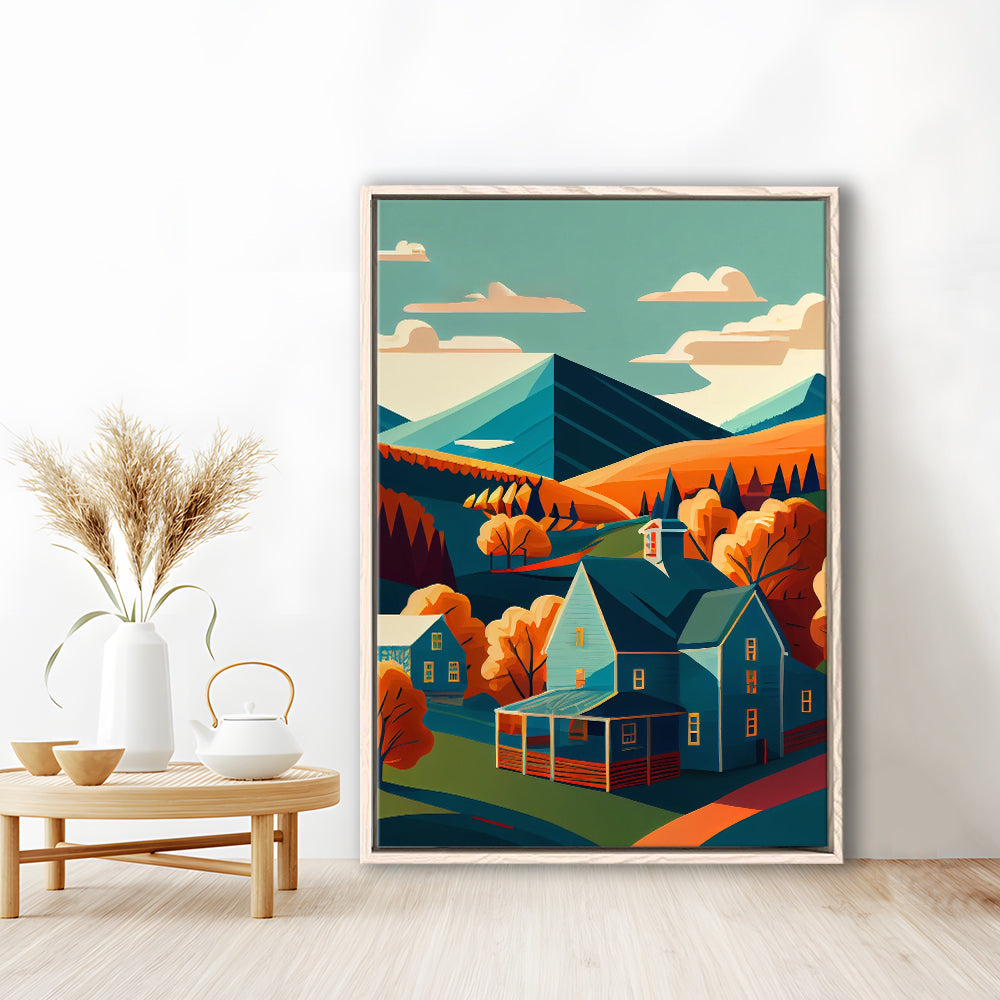 Vermont Retro Art Print, Vermont City Wall Art, Floating Framed Canvas Print, Framed Picture, Painting Canvas