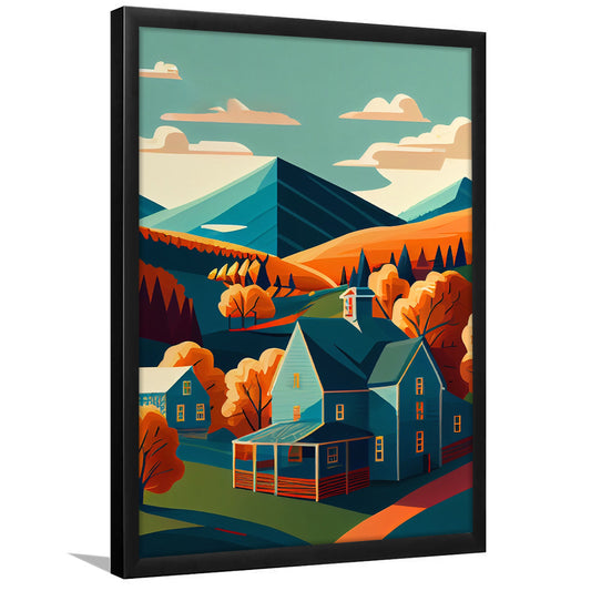 Vermont Retro Art Print, Vermont City Wall Art, Framed Art Print, Picture Framed, Painting Art