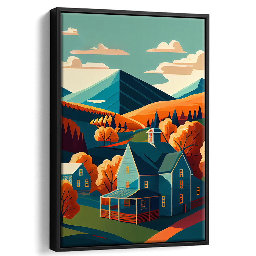 Vermont Retro Art Print, Vermont City Wall Art, Floating Framed Canvas Print, Framed Picture, Painting Canvas