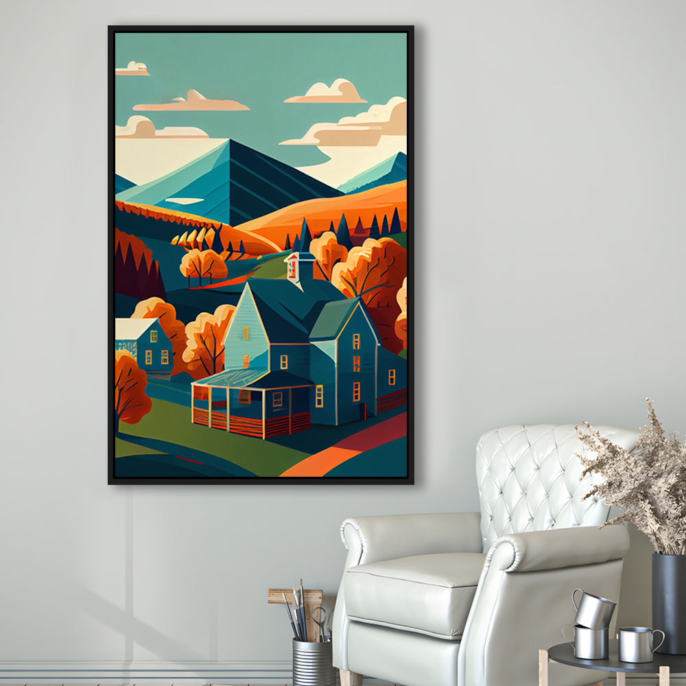 Vermont Retro Art Print, Vermont City Wall Art, Floating Framed Canvas Print, Framed Picture, Painting Canvas