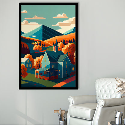 Vermont Retro Art Print, Vermont City Wall Art, Framed Art Print, Picture Framed, Painting Art