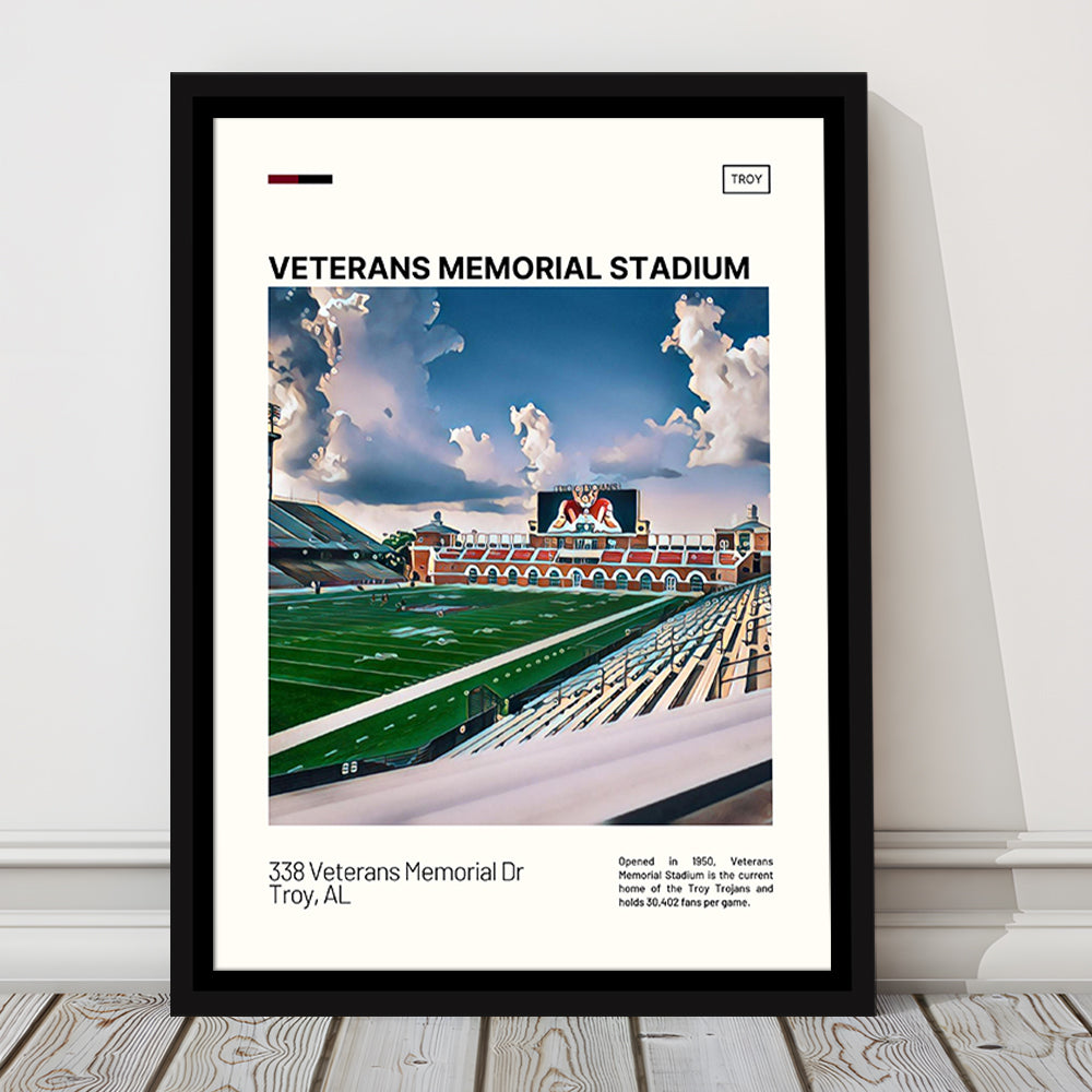 Veterans Memorial Stadium Print, Troy Trojans Stadium Canvas Art, Man Cave Gift, Floating Framed Canvas Print Wall Art