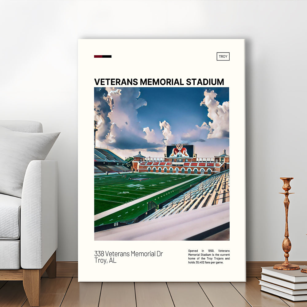 Veterans Memorial Stadium Print, Troy Trojans Stadium Canvas Art, Fan Gifts, Sport Art, Canvas Print Wall Art