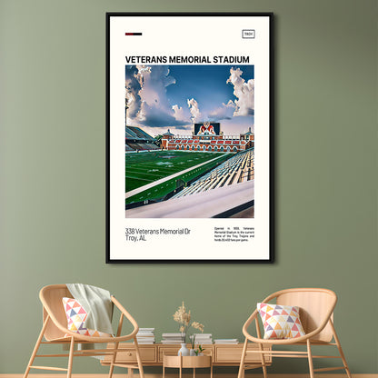 Veterans Memorial Stadium Print, Troy Trojans Stadium Canvas Art, Man Cave Gift, Floating Framed Canvas Print Wall Art