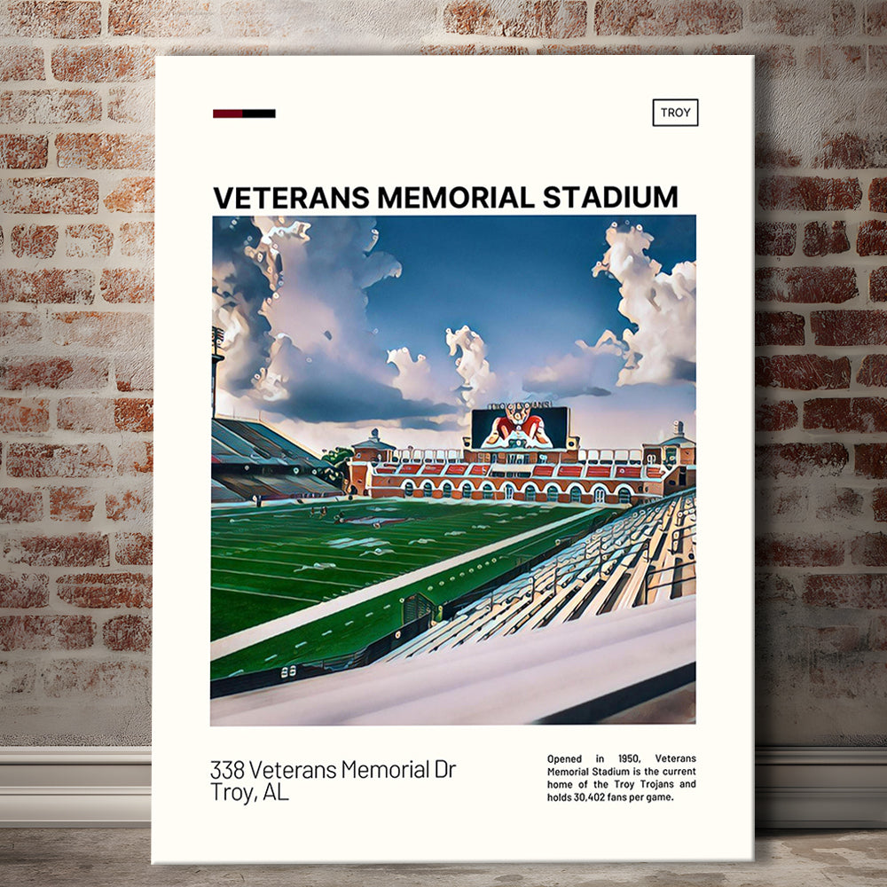 Veterans Memorial Stadium Print, Troy Trojans Stadium Canvas Art, Fan Gifts, Sport Art, Canvas Print Wall Art
