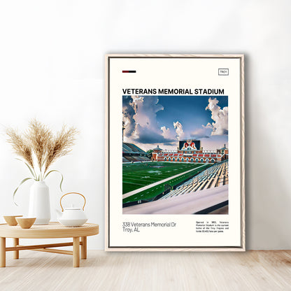Veterans Memorial Stadium Print, Troy Trojans Stadium Canvas Art, Man Cave Gift, Floating Framed Canvas Print Wall Art