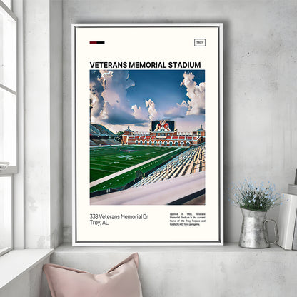 Veterans Memorial Stadium Print, Troy Trojans Stadium Canvas Art, Man Cave Gift, Floating Framed Canvas Print Wall Art