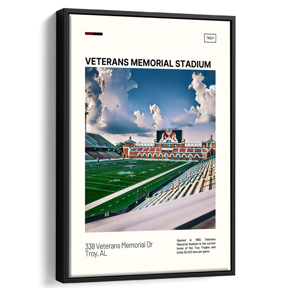 Veterans Memorial Stadium Print, Troy Trojans Stadium Canvas Art, Man Cave Gift, Floating Framed Canvas Print Wall Art