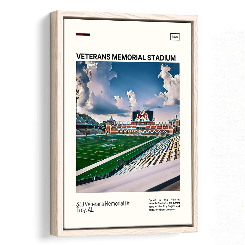 Veterans Memorial Stadium Print, Troy Trojans Stadium Canvas Art, Man Cave Gift, Floating Framed Canvas Print Wall Art
