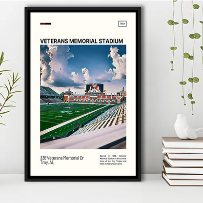 Veterans Memorial Stadium Print, Troy Trojans Stadium Canvas Art, Man Cave Gift, Floating Framed Canvas Print Wall Art