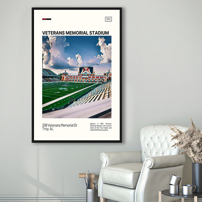 Veterans Memorial Stadium Print, Troy Trojans Stadium Canvas Art, Man Cave Gift, Floating Framed Canvas Print Wall Art