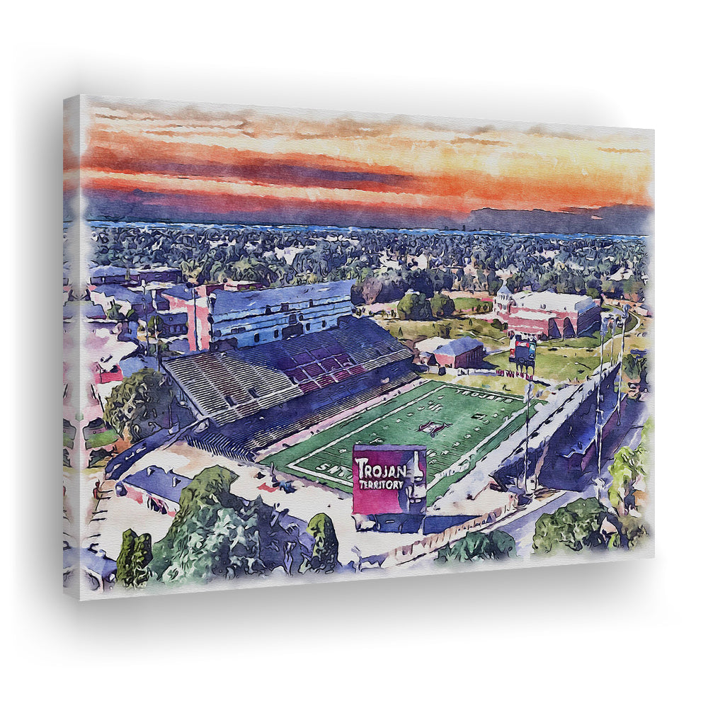 Veterans Memorial Painting Stadium Watercolor, Troy Watercolor, Sport Art, Gifts for him, Canvas Print Wall Art