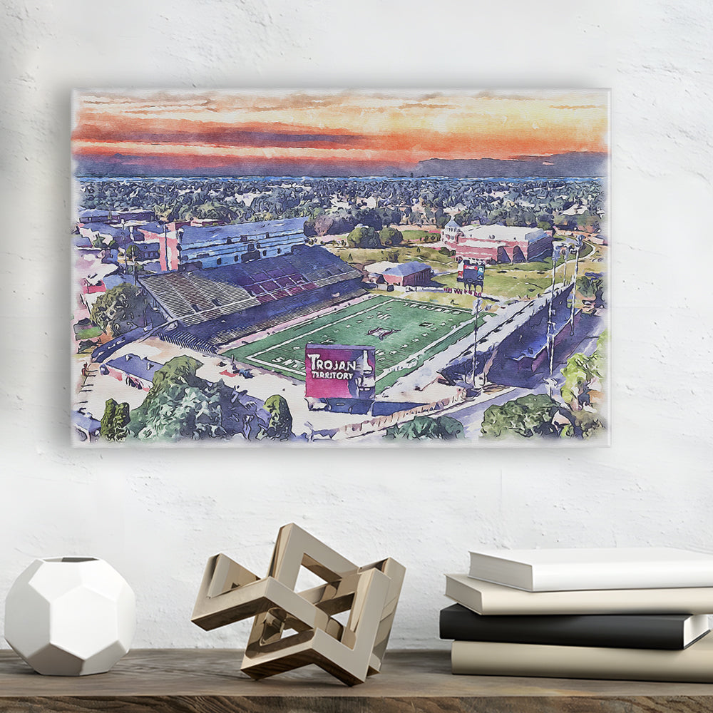 Veterans Memorial Painting Stadium Watercolor, Troy Watercolor, Sport Art, Gifts for him, Canvas Print Wall Art