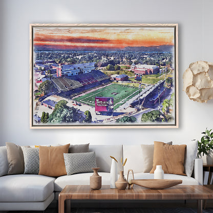 Veterans Memorial Painting Stadium Watercolor, Troy Watercolor, Sport Gift Art, Framed Canvas Print Wall Art