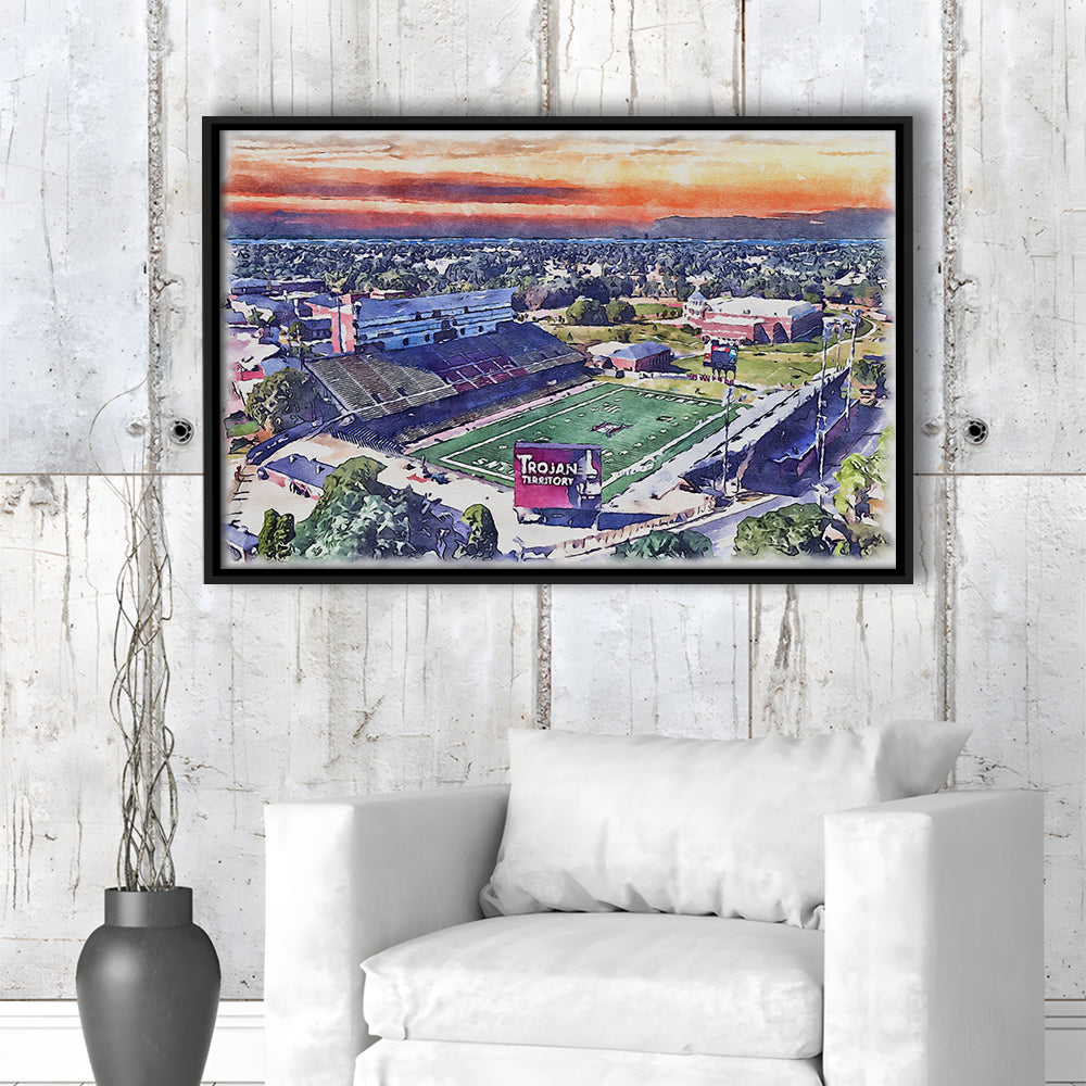 Veterans Memorial Painting Stadium Watercolor, Troy Watercolor, Sport Gift Art, Framed Canvas Print Wall Art