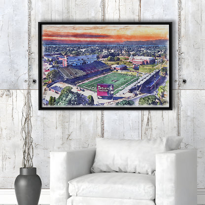 Veterans Memorial Painting Stadium Watercolor, Troy Watercolor, Sport Gift Art, Framed Canvas Print Wall Art