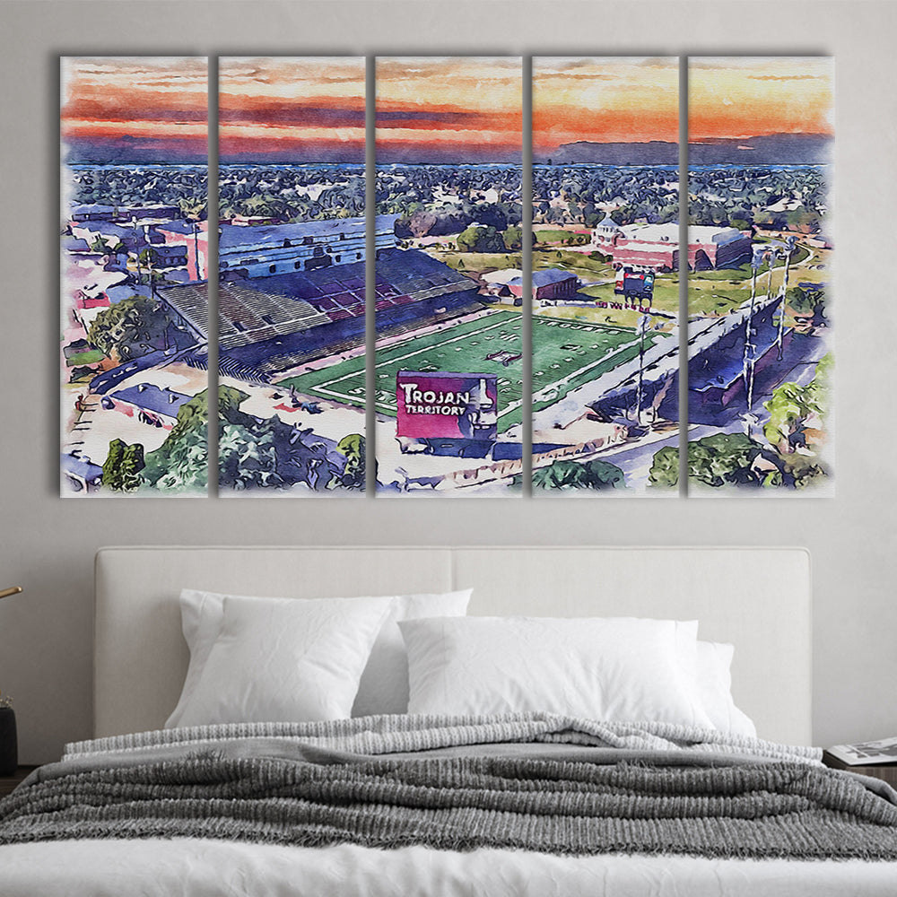 Veterans Memorial Painting Stadium Watercolor, Troy Watercolor, Sport Art, Extra Large Canvas Print Wall Art