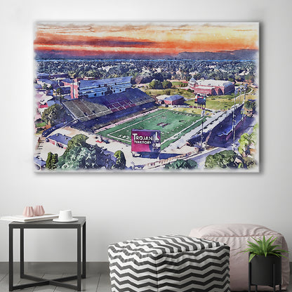 Veterans Memorial Painting Stadium Watercolor, Troy Watercolor, Sport Art, Gifts for him, Canvas Print Wall Art