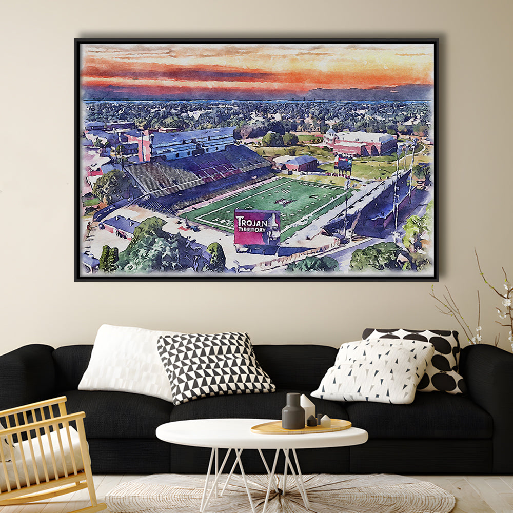 Veterans Memorial Painting Stadium Watercolor, Troy Watercolor, Sport Gift Art, Framed Canvas Print Wall Art