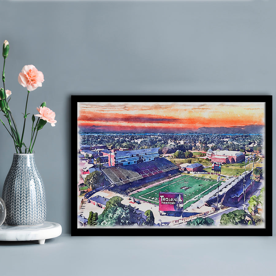 Veterans Memorial Painting Stadium Watercolor, Troy Watercolor, Sport Gift Art, Framed Art Print Wall Decor