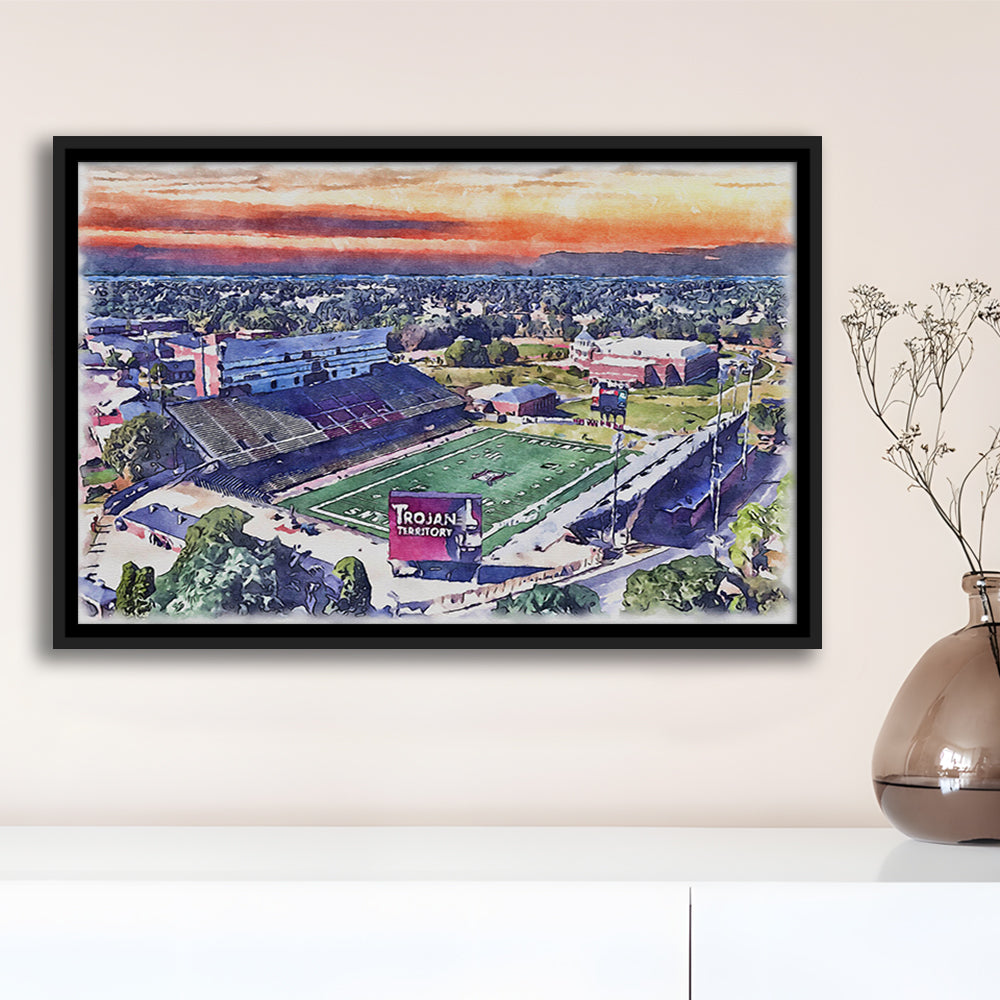 Veterans Memorial Painting Stadium Watercolor, Troy Watercolor, Sport Gift Art, Framed Canvas Print Wall Art