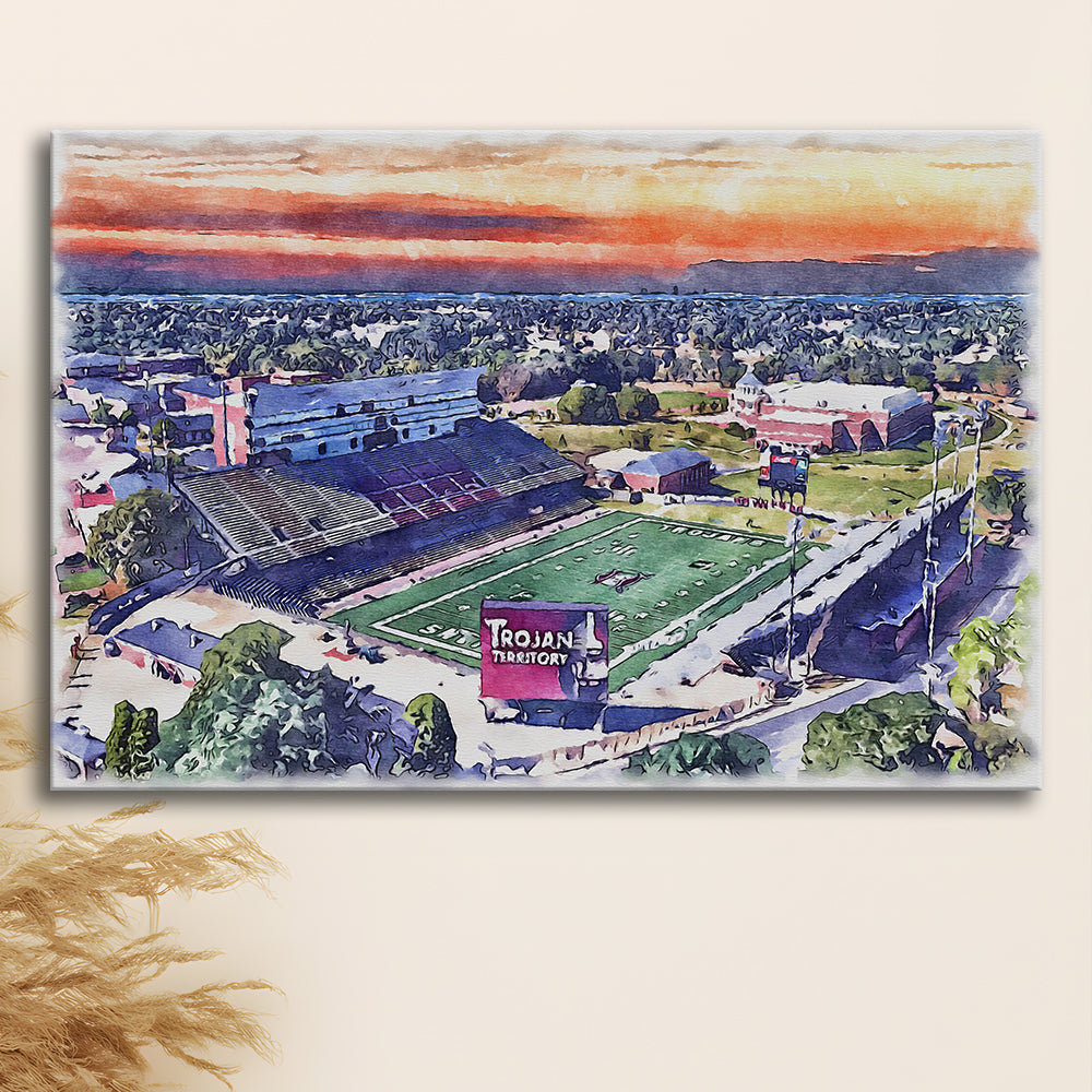 Veterans Memorial Painting Stadium Watercolor, Troy Watercolor, Sport Art, Gifts for him, Canvas Print Wall Art