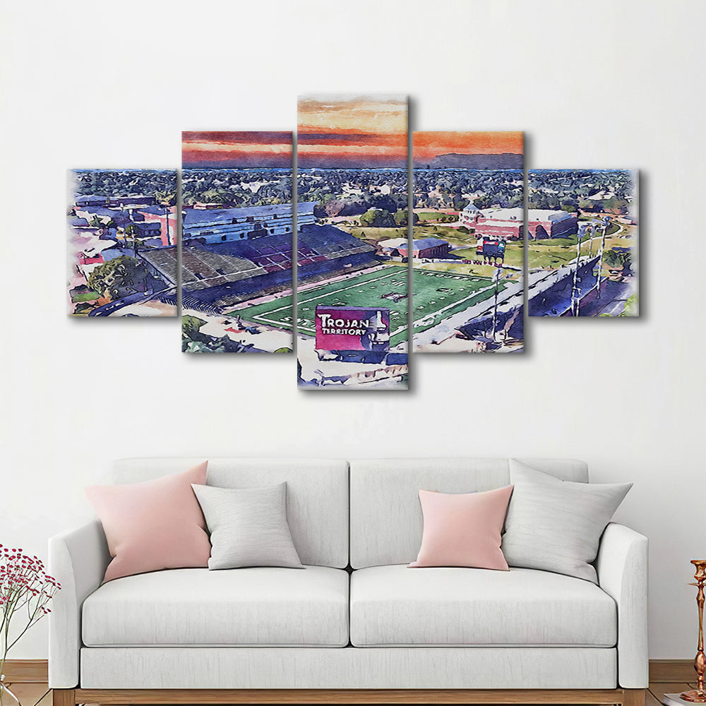 Veterans Memorial Painting Stadium Watercolor, Troy Watercolor, Sport Art, Mixed 5 Panel, Canvas Print Wall Art
