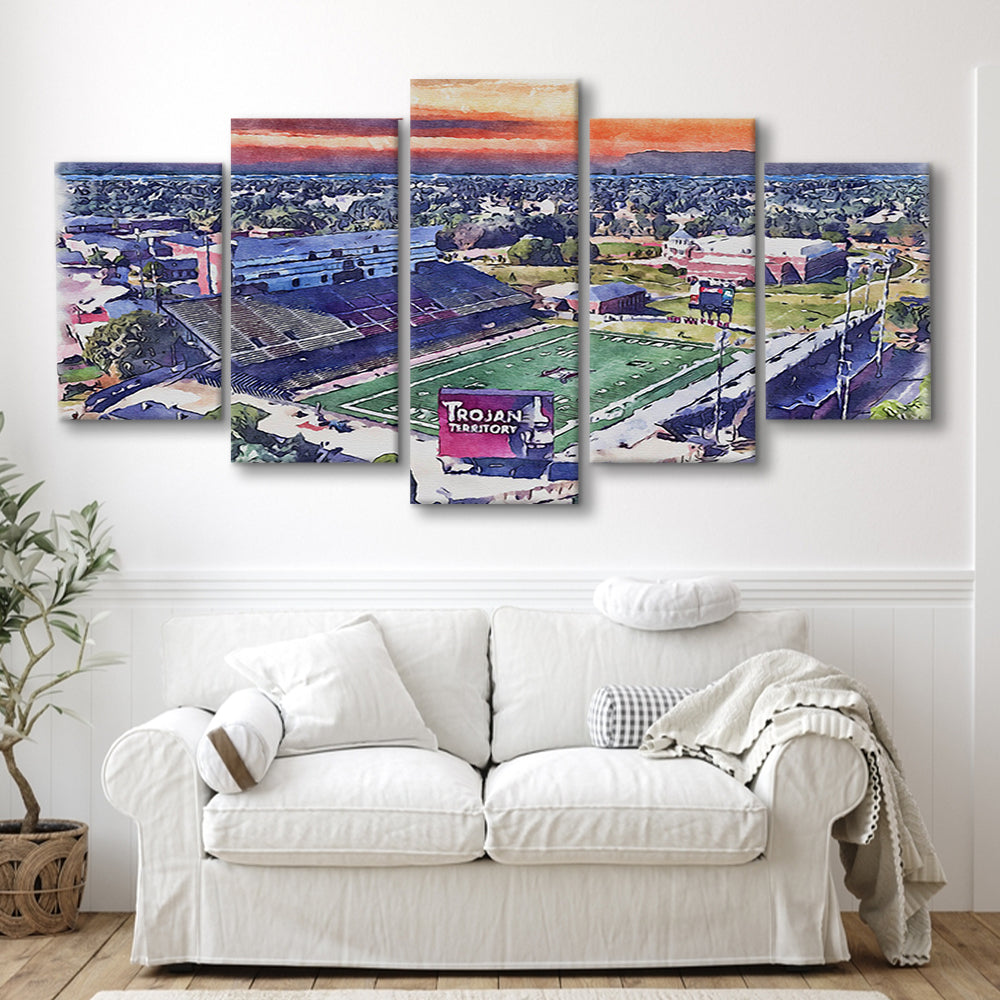 Veterans Memorial Painting Stadium Watercolor, Troy Watercolor, Sport Art, Mixed 5 Panel, Canvas Print Wall Art
