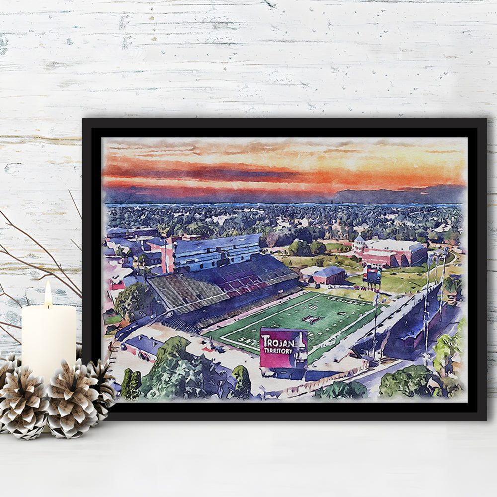 Veterans Memorial Painting Stadium Watercolor, Troy Watercolor, Sport Gift Art, Framed Canvas Print Wall Art