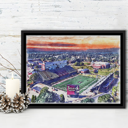 Veterans Memorial Painting Stadium Watercolor, Troy Watercolor, Sport Gift Art, Framed Canvas Print Wall Art