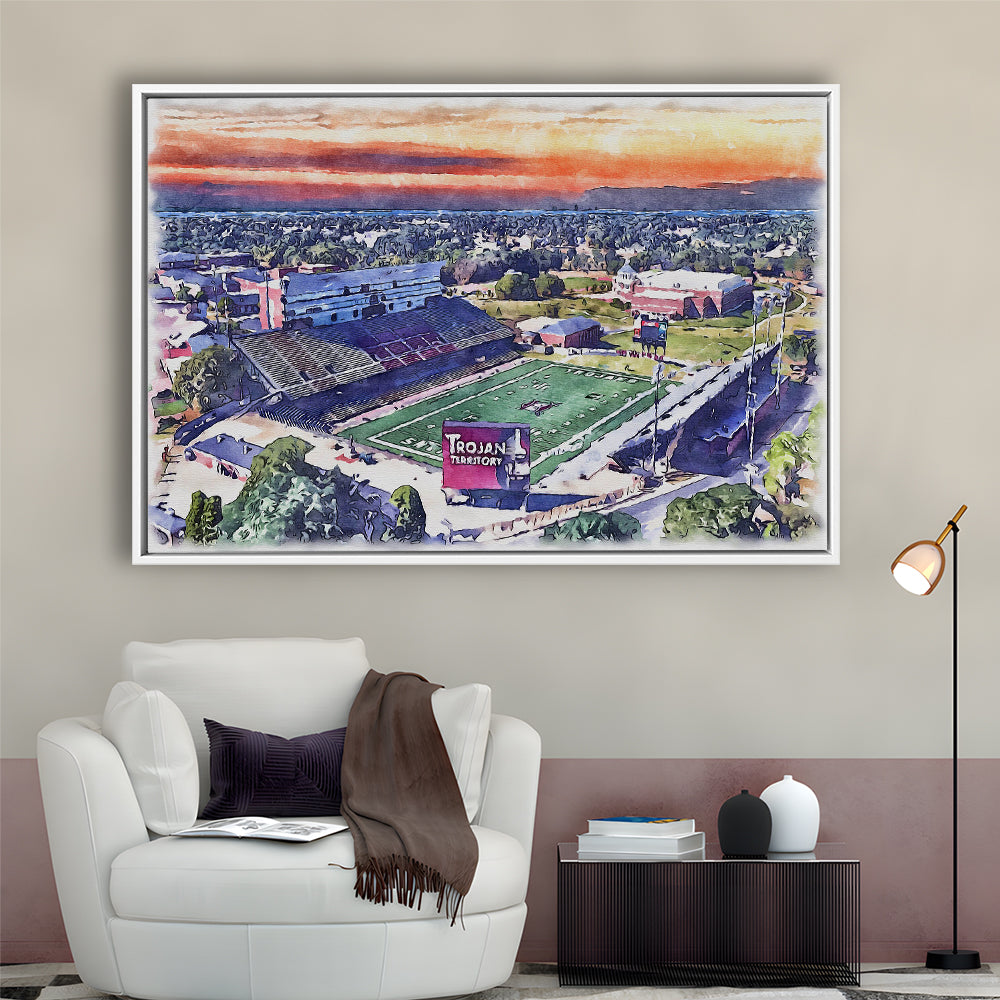 Veterans Memorial Painting Stadium Watercolor, Troy Watercolor, Sport Gift Art, Framed Canvas Print Wall Art