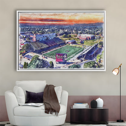 Veterans Memorial Painting Stadium Watercolor, Troy Watercolor, Sport Gift Art, Framed Canvas Print Wall Art
