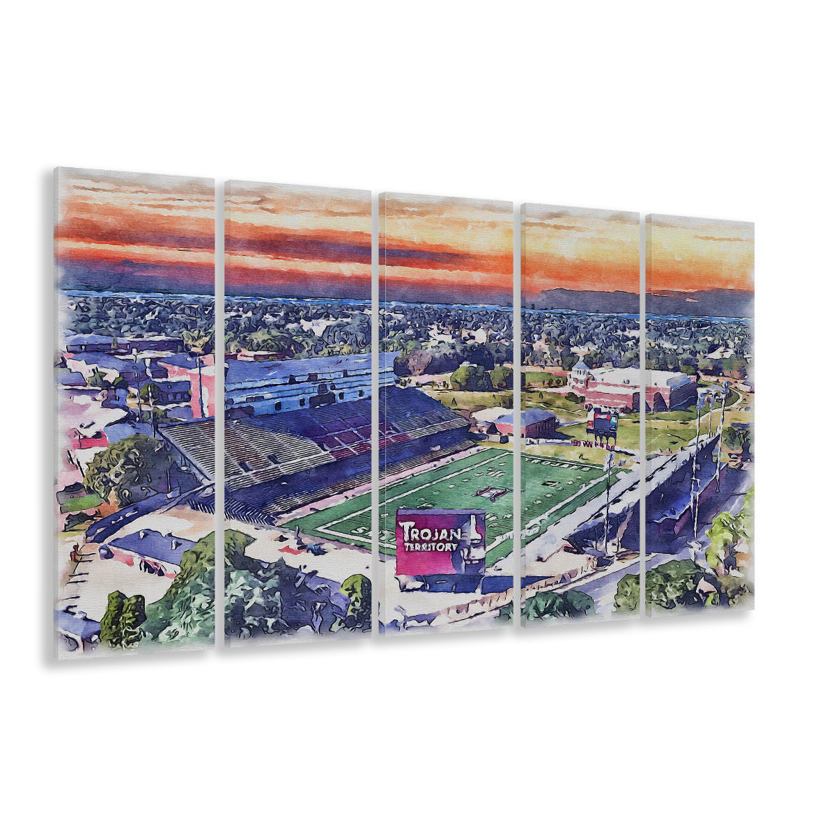 Veterans Memorial Painting Stadium Watercolor, Troy Watercolor, Sport Art, Extra Large Canvas Print Wall Art
