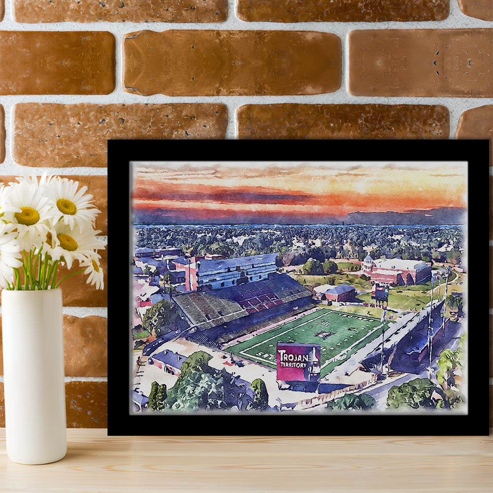 Veterans Memorial Painting Stadium Watercolor, Troy Watercolor, Sport Gift Art, Framed Art Print Wall Decor