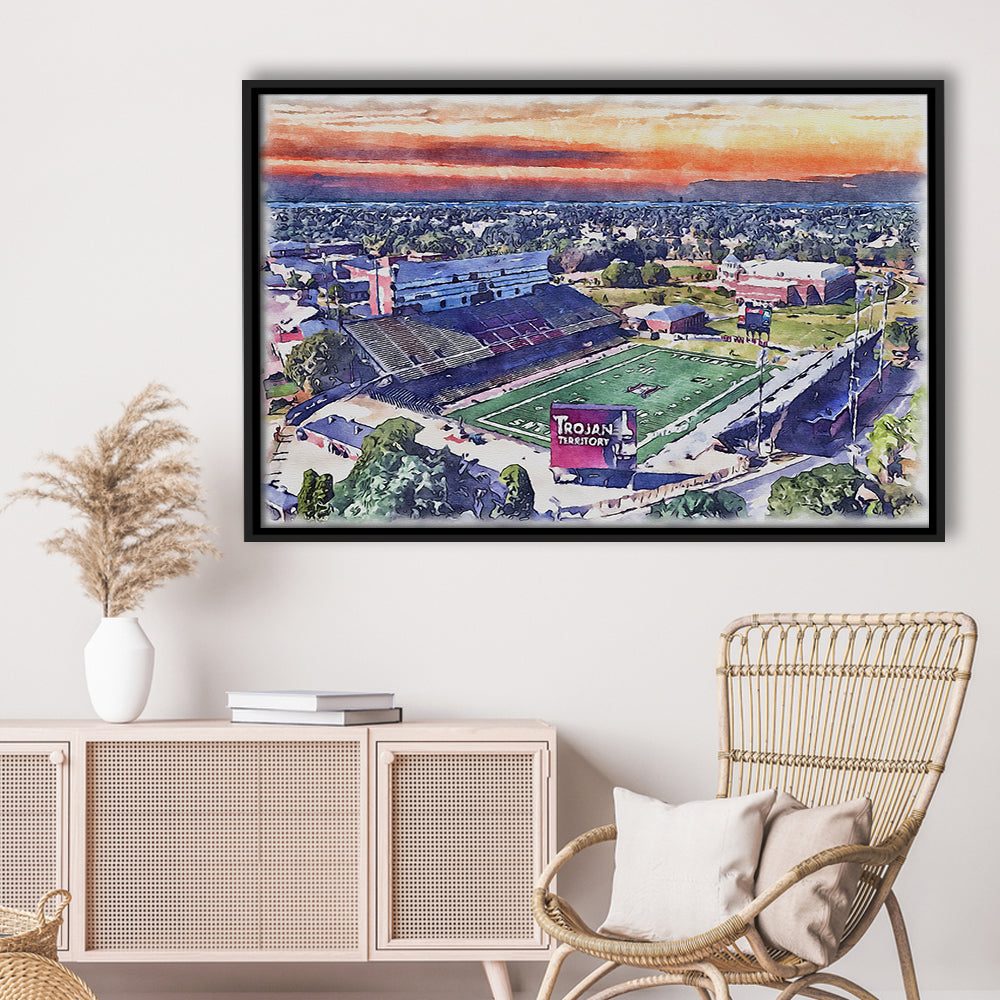 Veterans Memorial Painting Stadium Watercolor, Troy Watercolor, Sport Gift Art, Framed Canvas Print Wall Art