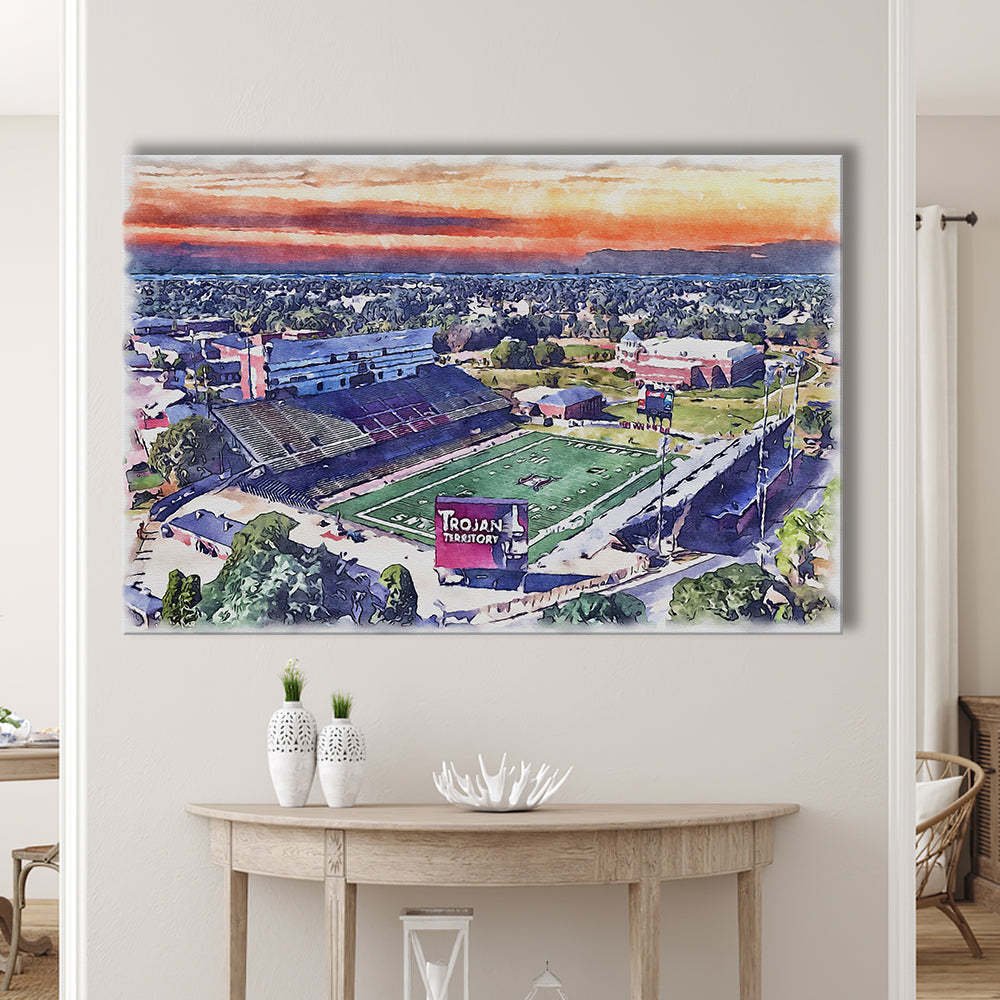 Veterans Memorial Painting Stadium Watercolor, Troy Watercolor, Sport Art, Gifts for him, Canvas Print Wall Art