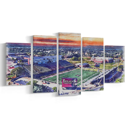 Veterans Memorial Painting Stadium Watercolor, Troy Watercolor, Sport Art, Mixed 5 Panel, Canvas Print Wall Art