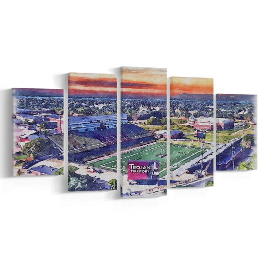Veterans Memorial Painting Stadium Watercolor, Troy Watercolor, Sport Art, Mixed 5 Panel, Canvas Print Wall Art