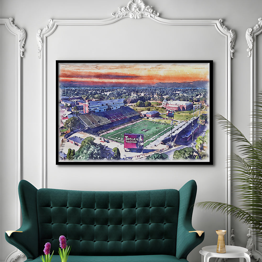 Veterans Memorial Painting Stadium Watercolor, Troy Watercolor, Sport Gift Art, Framed Art Print Wall Decor