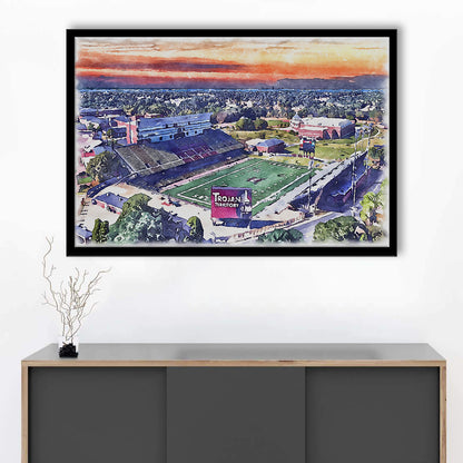 Veterans Memorial Painting Stadium Watercolor, Troy Watercolor, Sport Gift Art, Framed Art Print Wall Decor