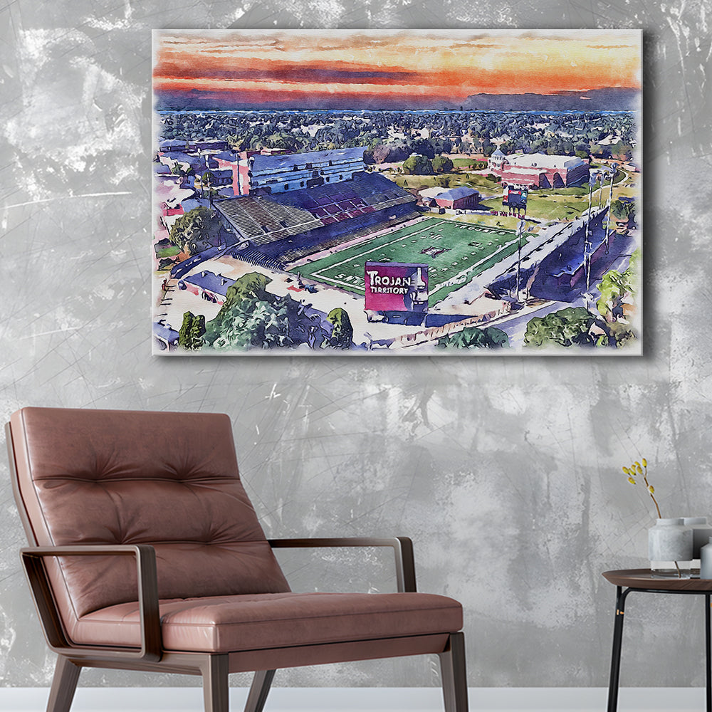 Veterans Memorial Painting Stadium Watercolor, Troy Watercolor, Sport Art, Gifts for him, Canvas Print Wall Art