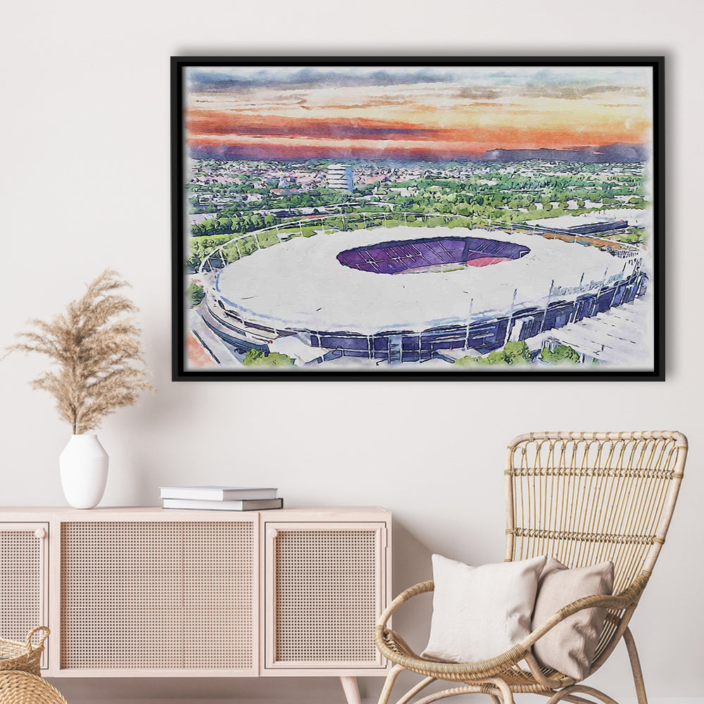 VfB Stuttgart Painting Canvas Stadium Watercolor, Sport Gift Art, Framed Canvas Print Wall Art