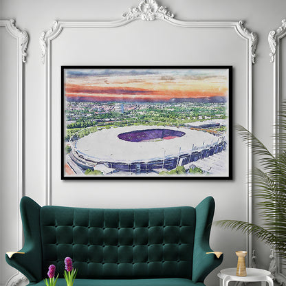 VfB Stuttgart Painting Canvas Stadium Watercolor, Sport Gift Art, Framed Art Print Wall Decor