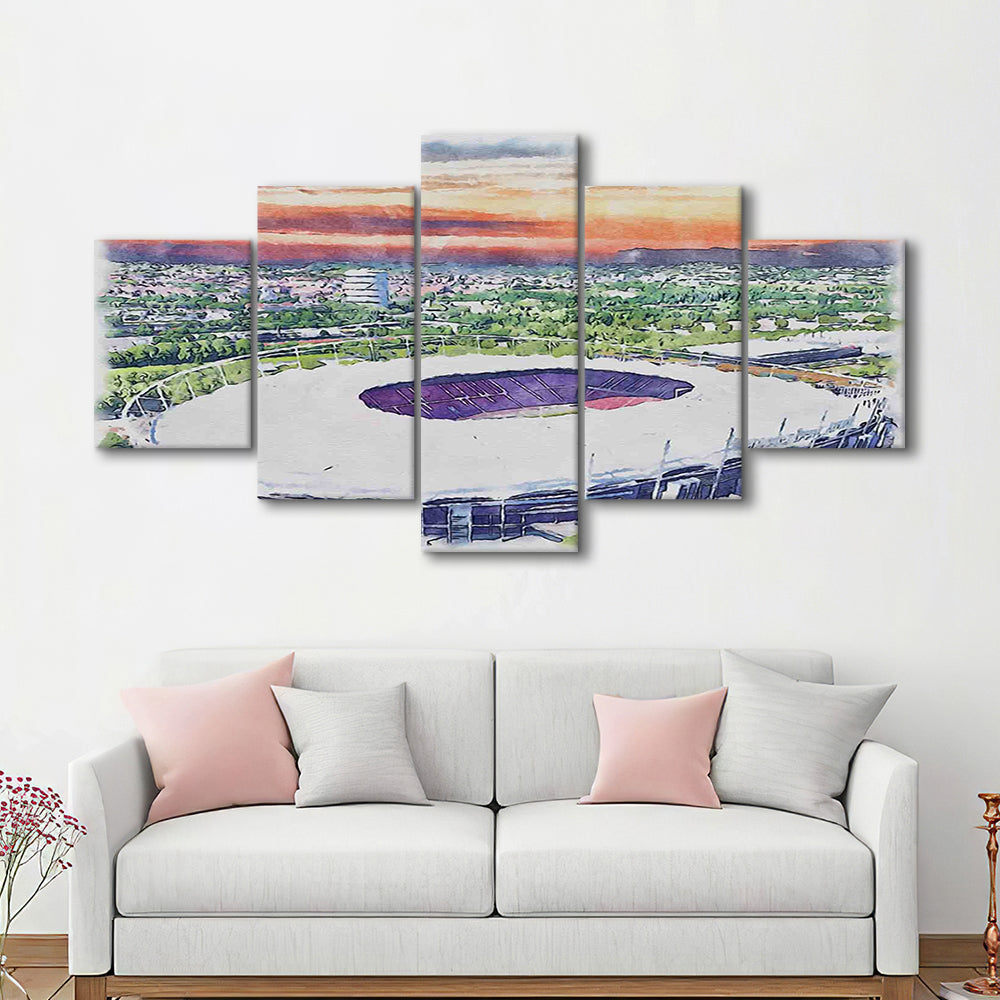 VfB Stuttgart Painting Canvas Stadium Watercolor, Sport Art, Mixed 5 Panel, Canvas Print Wall Art