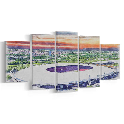 VfB Stuttgart Painting Canvas Stadium Watercolor, Sport Art, Mixed 5 Panel, Canvas Print Wall Art