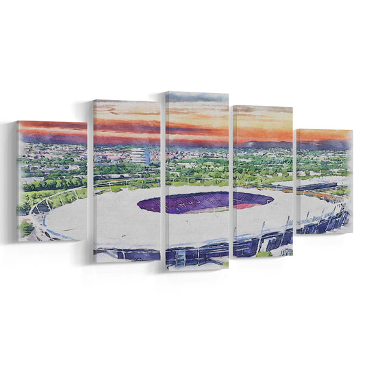 VfB Stuttgart Painting Canvas Stadium Watercolor, Sport Art, Mixed 5 Panel, Canvas Print Wall Art