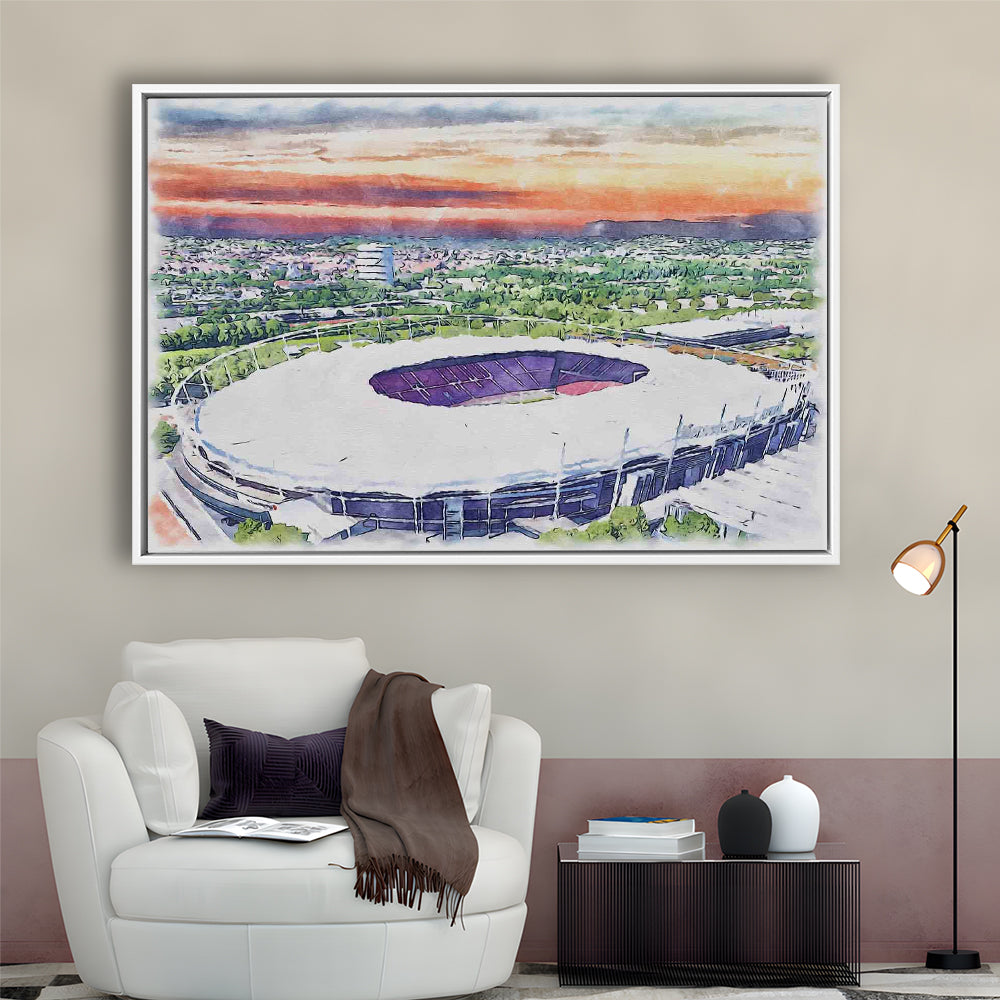 VfB Stuttgart Painting Canvas Stadium Watercolor, Sport Gift Art, Framed Canvas Print Wall Art