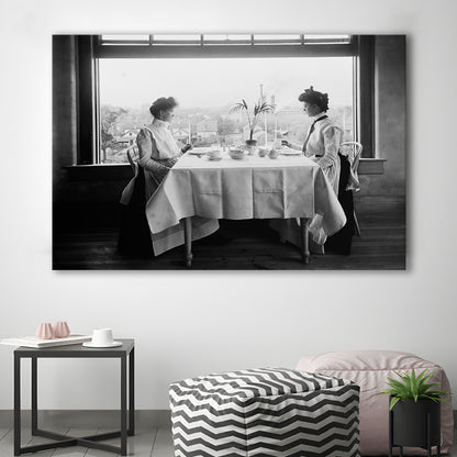 Victorian Tea Time Retro Photography Black and White Art Vintage Restaurant Print, Canvas Print Wall Art Decor