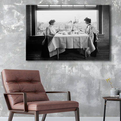 Victorian Tea Time Retro Photography Black and White Art Vintage Restaurant Print, Canvas Print Wall Art Decor