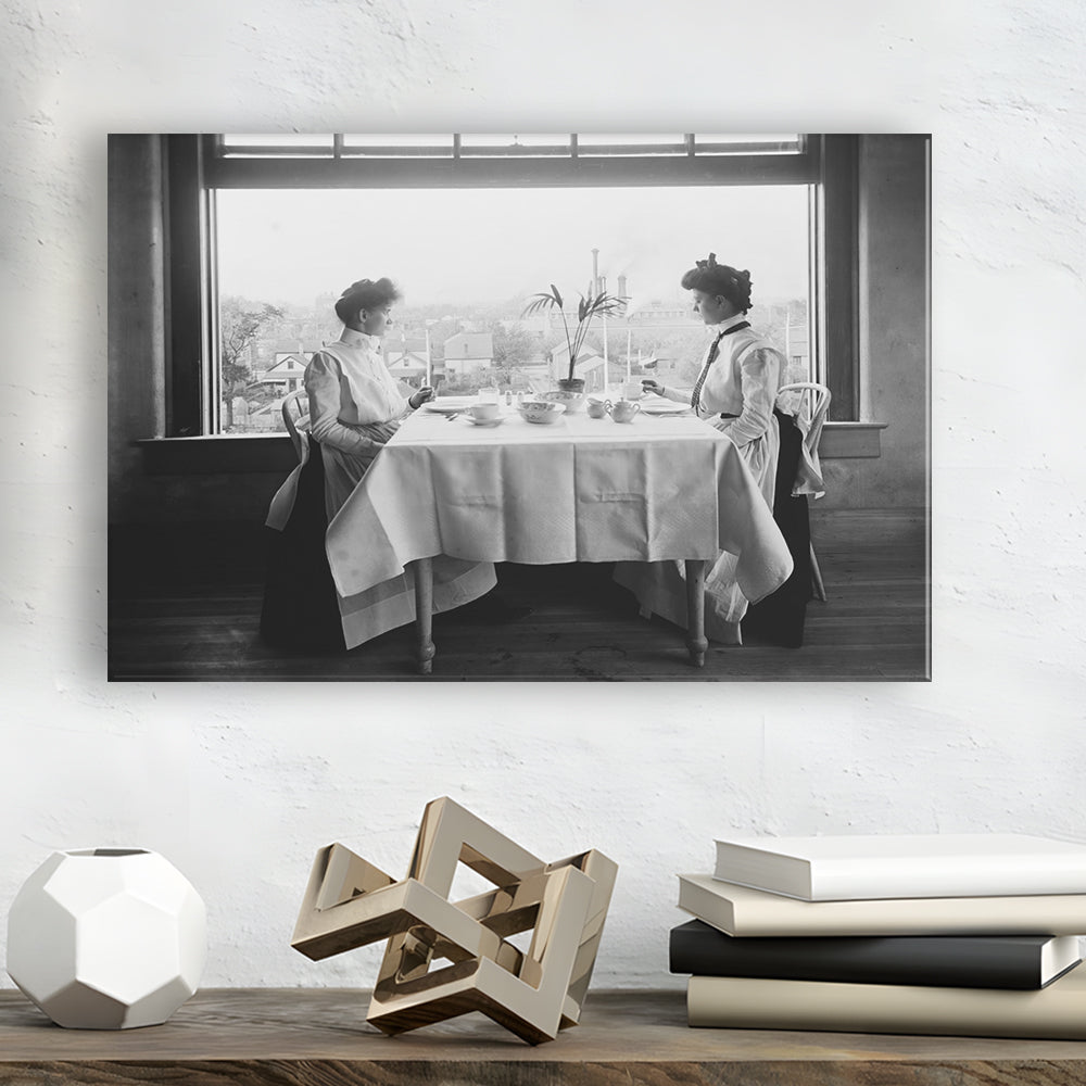 Victorian Tea Time Retro Photography Black and White Art Vintage Restaurant Print, Canvas Print Wall Art Decor